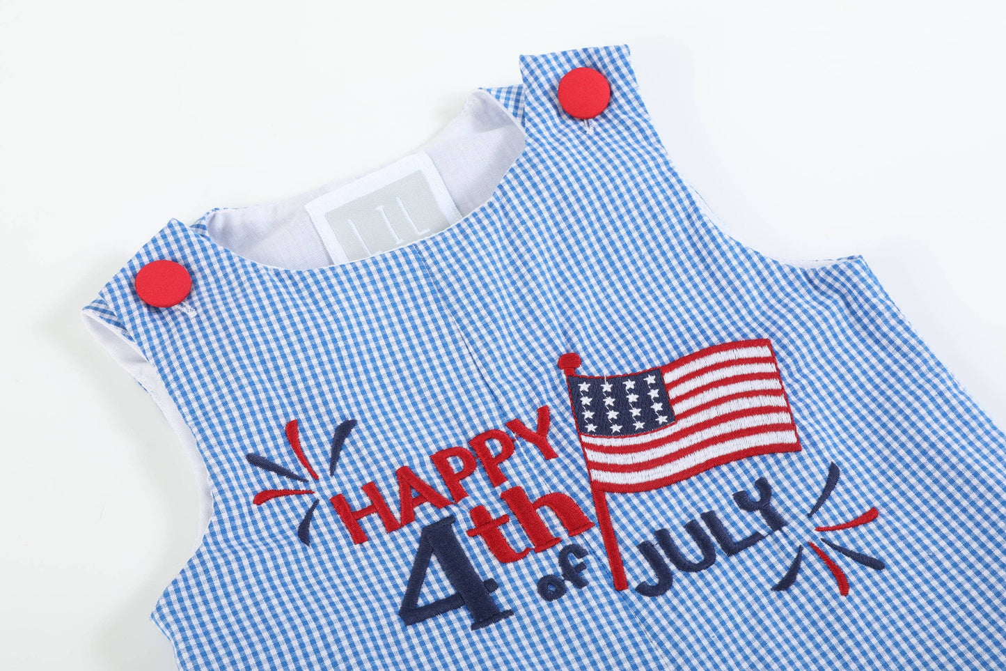 Happy 4th of July Blue Gingham Shortalls
