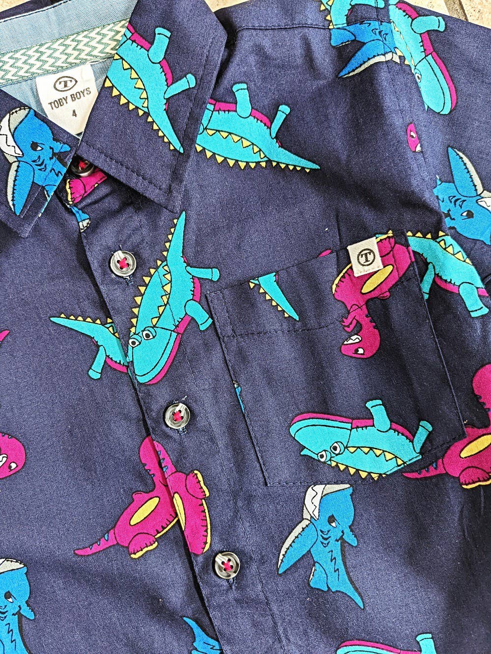 Boys Dino Print Short Sleeve Button Shirt
