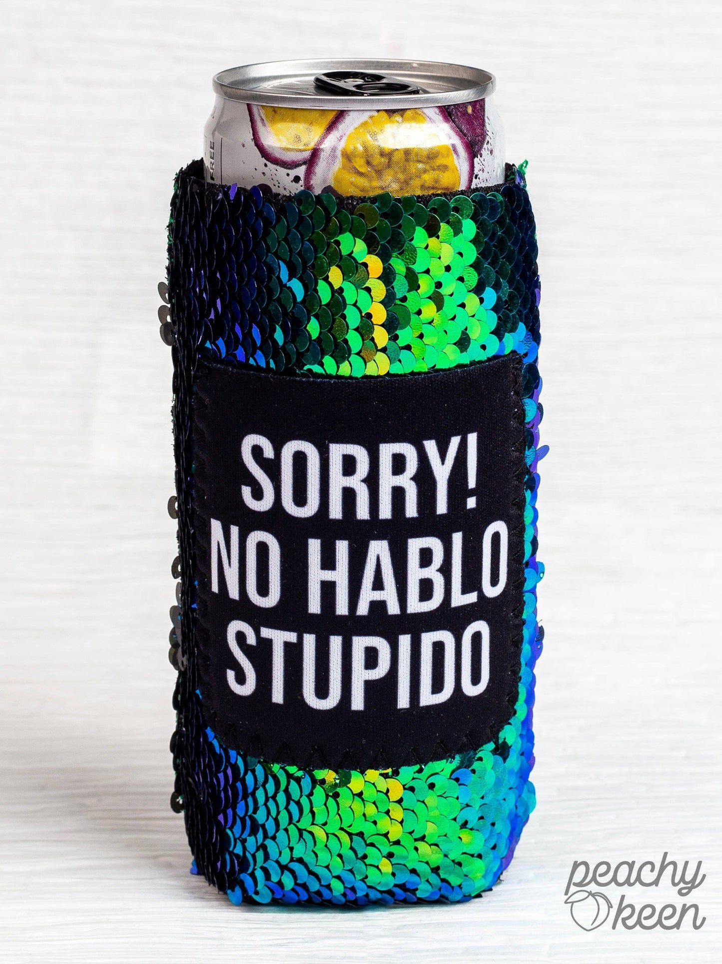 Sorry! No Hablo Stupido Sequin Shifting Slim Can Cooler: Slim Can / One Size