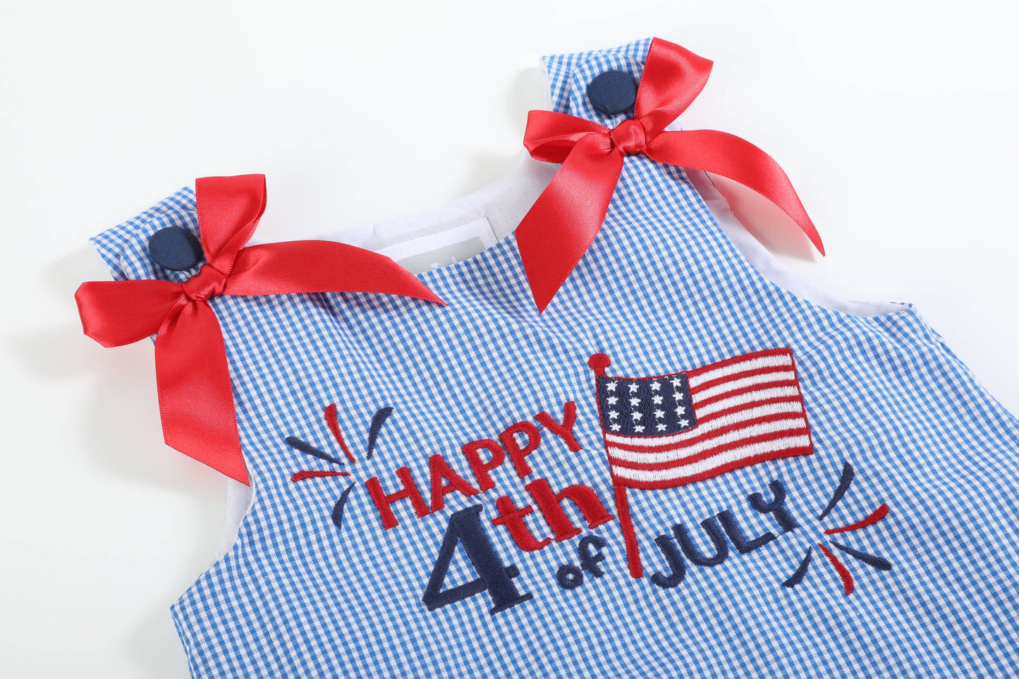 Lil Cactus Happy 4th of July Blue Gingham Ruffle Dress