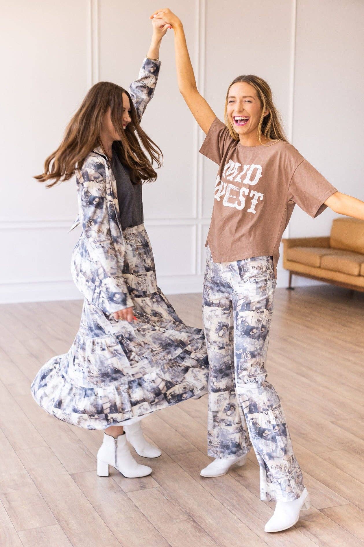 Cowgirl Print Pants: Grey