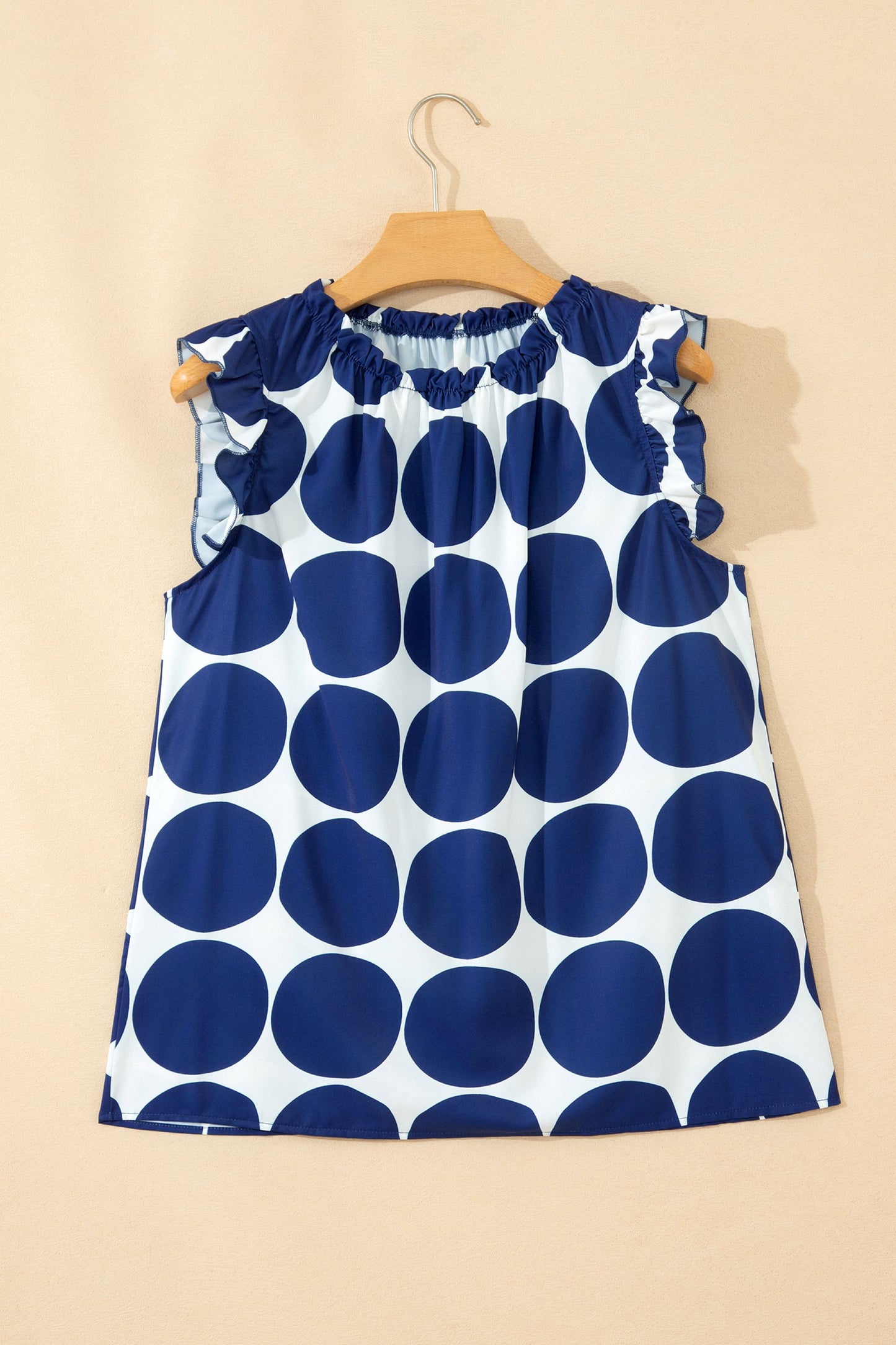 Ladies Navy Blue Polka Dot Print Sleeveless Top