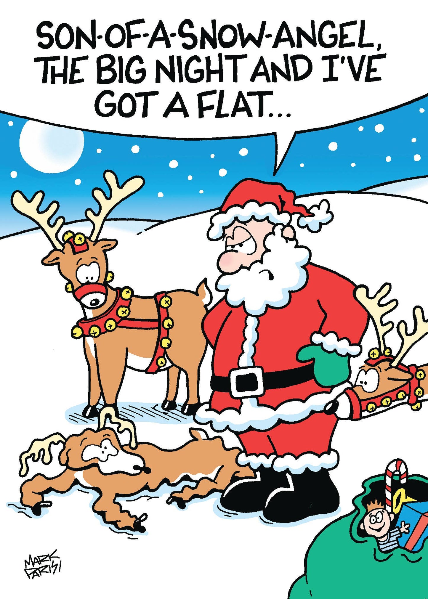 Flat Reindeer Santa Christmas Card