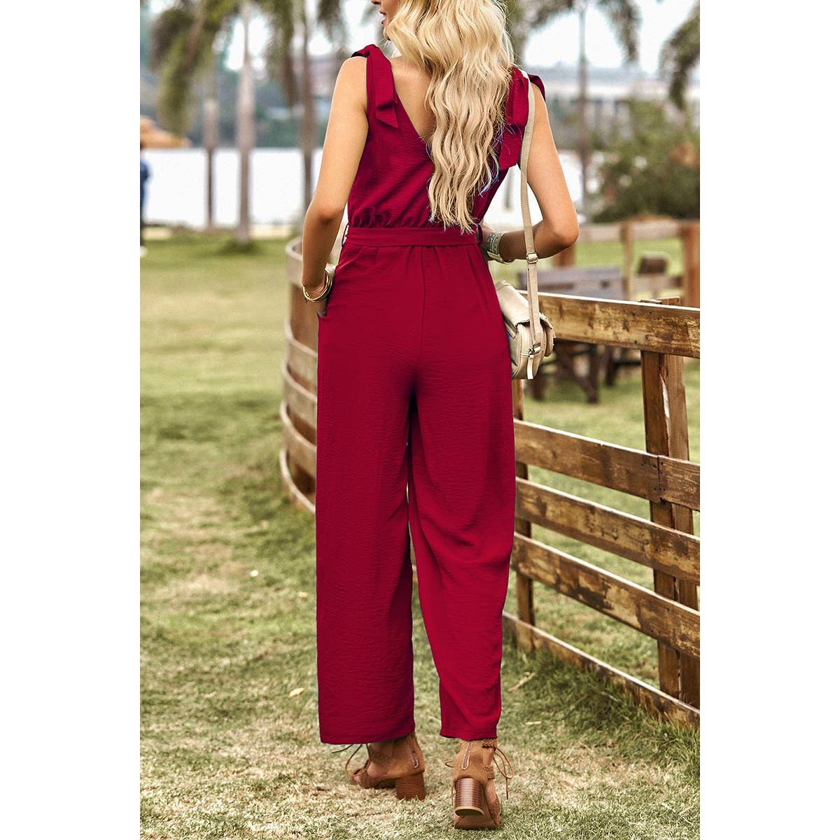 Wine Jumpsuit with Ties
