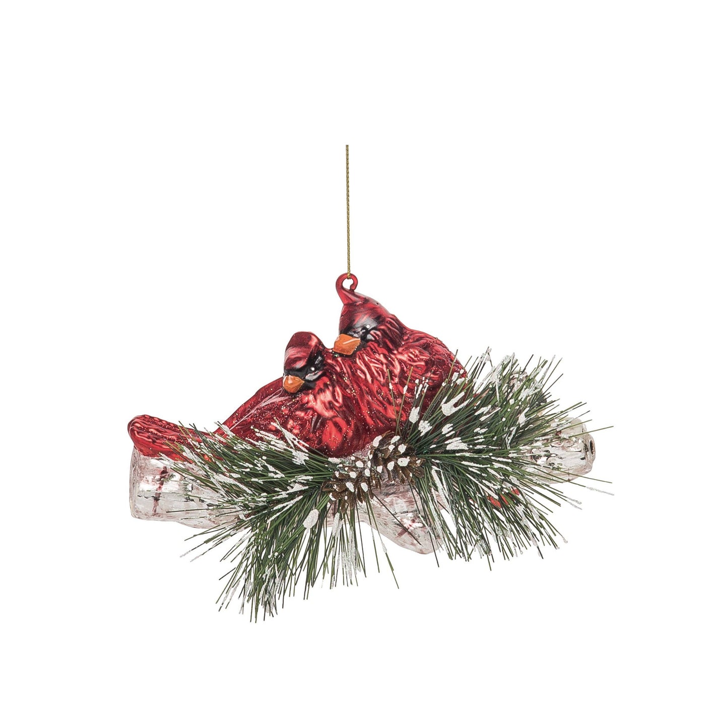 Glass 6.5 in. Christmas Cardinals On Branch Orn
