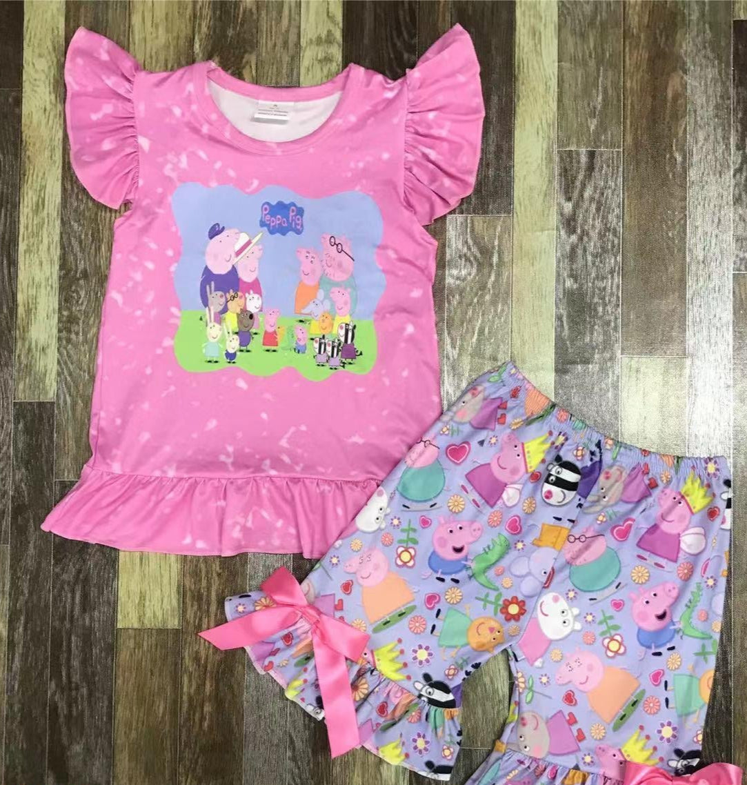 Little Pink Pig Ruffle Short Set