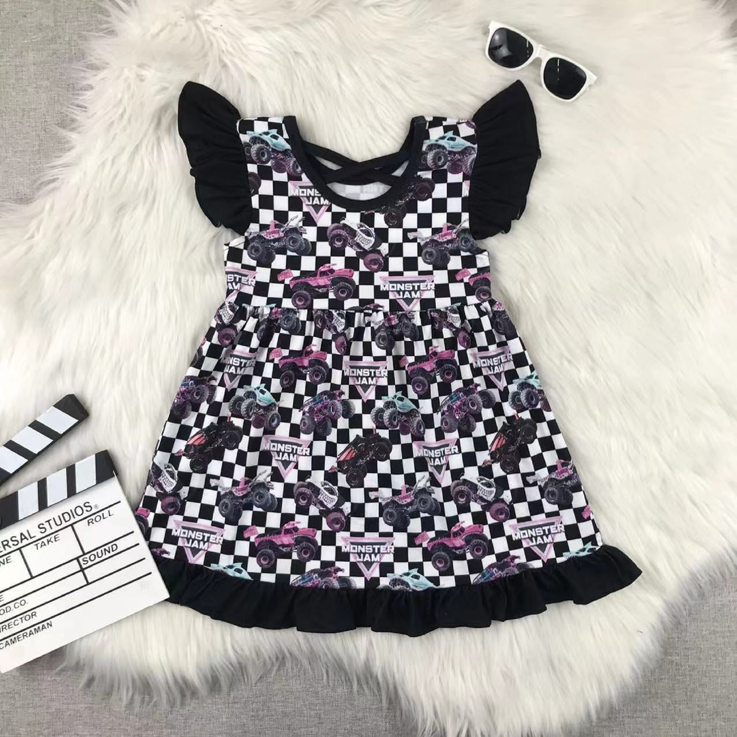 Girls Big Truck Short Sleeve Dress