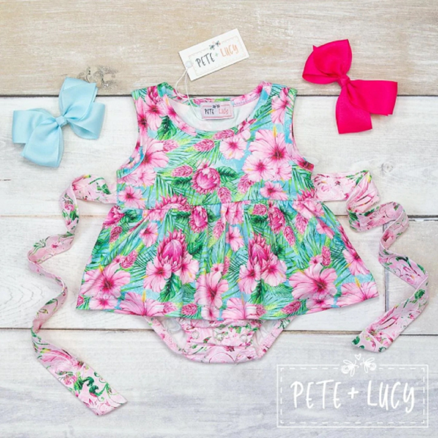 Pete + Lucy Vintage Floral Short Sleeve Romper