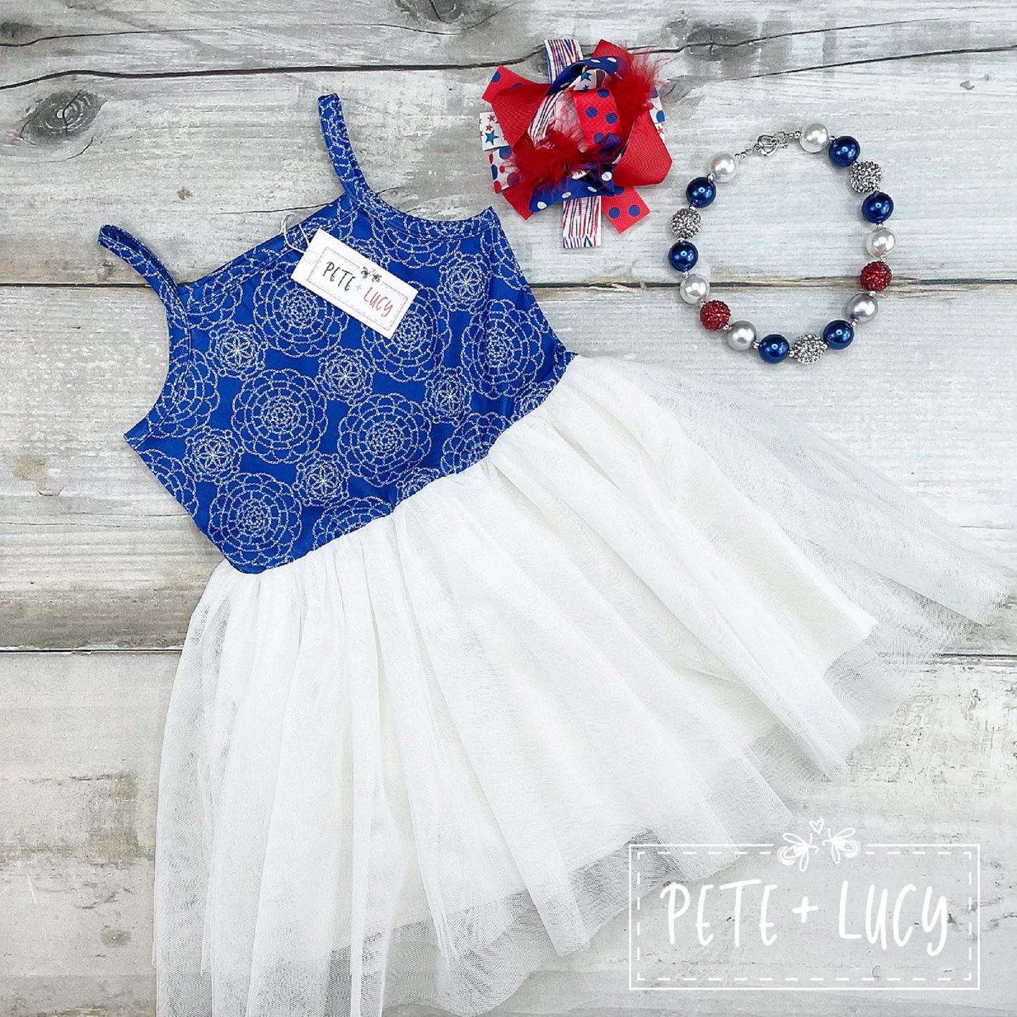 Pete + Lucy Blue Sparkle Short Sleeve Tulle Dress