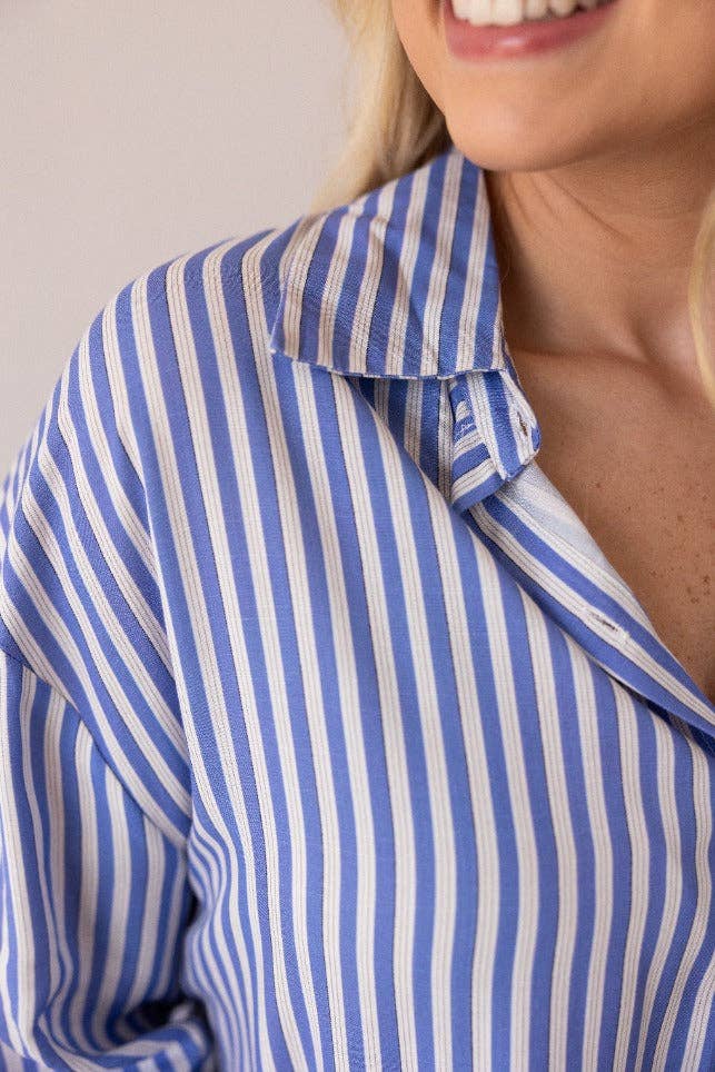 The Kathryn Button-Up, Striped Blue: Blue