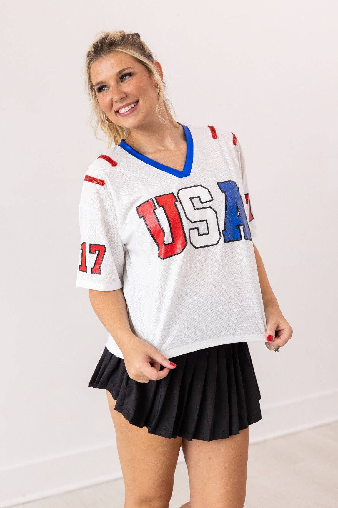 USA Glitter Jersey Top: White