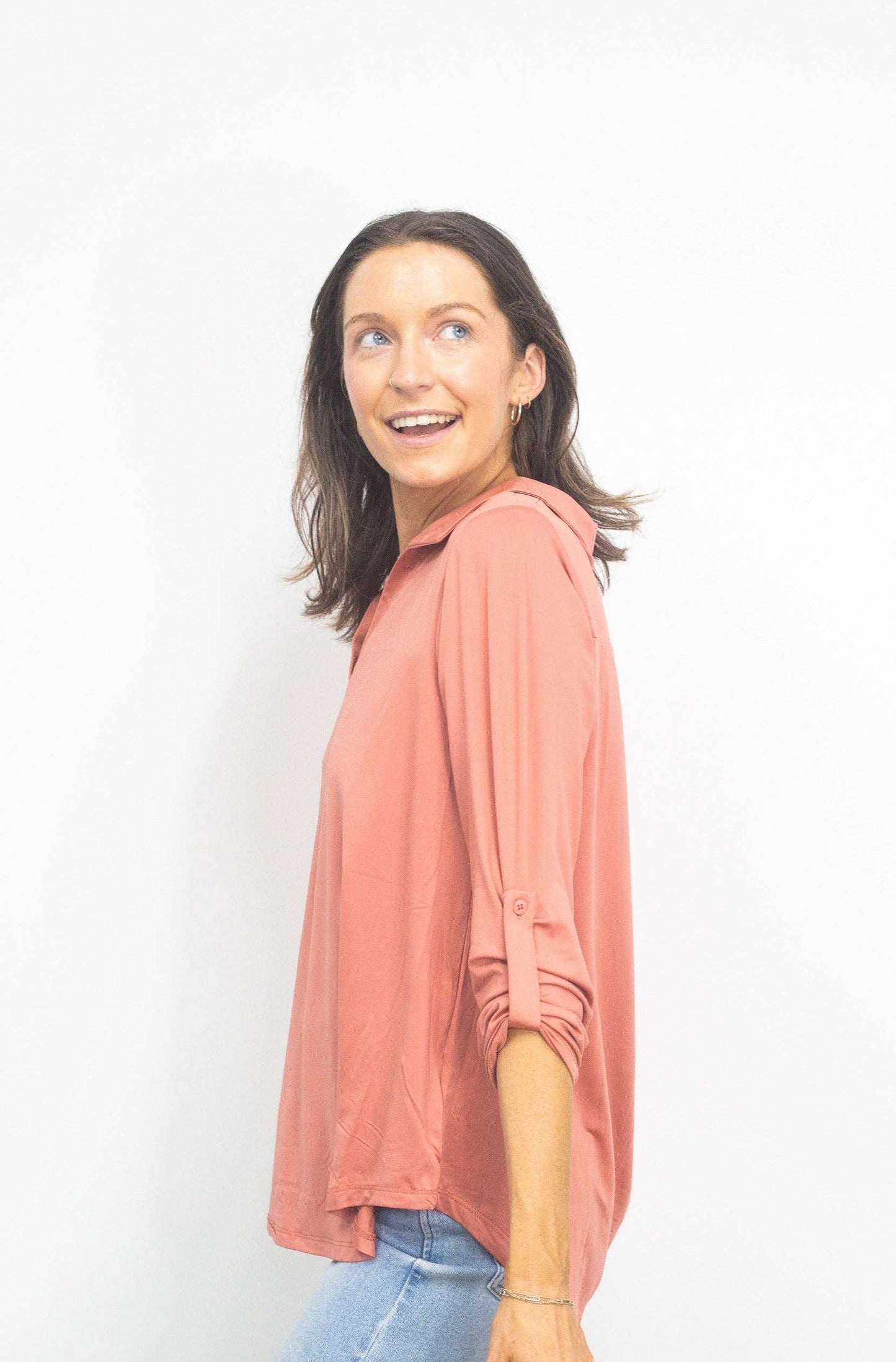 Gemma V-Neck Top, Dark Pink: Pink