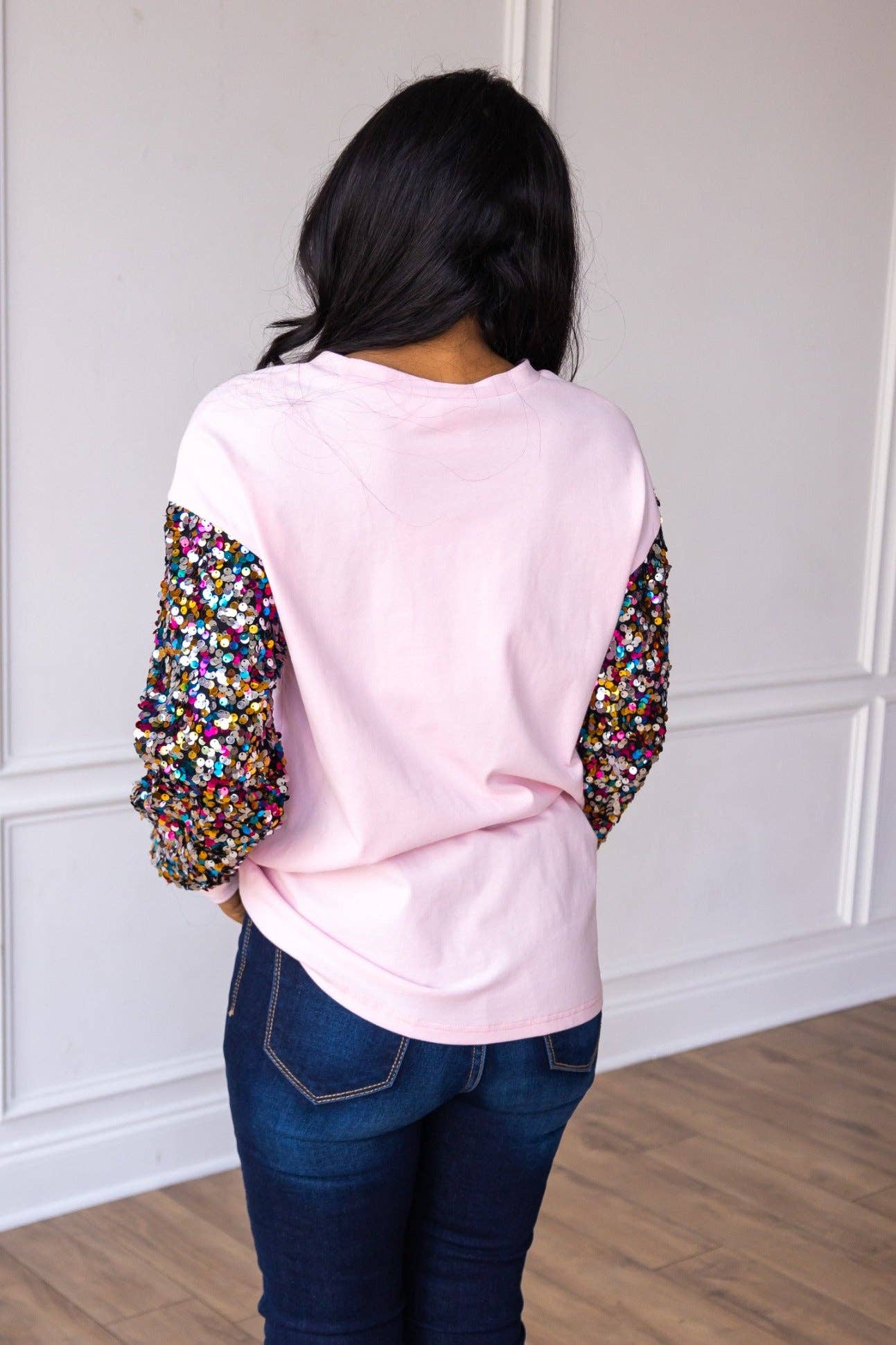 Pink Sequin Sleeve Santa Clause: Pink