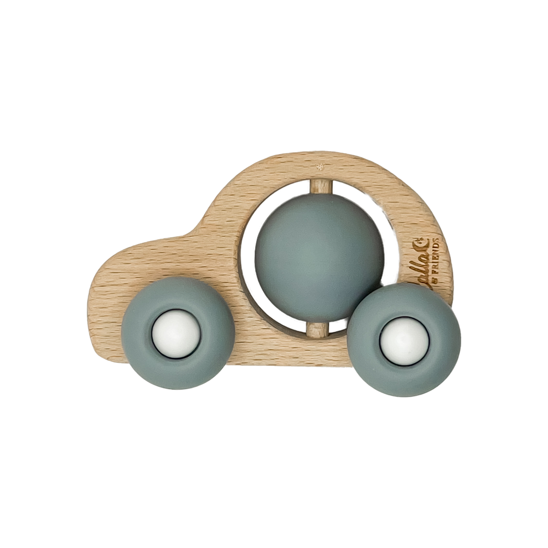 Car Silicone & Beechwood Teether Toy: Petal Pink
