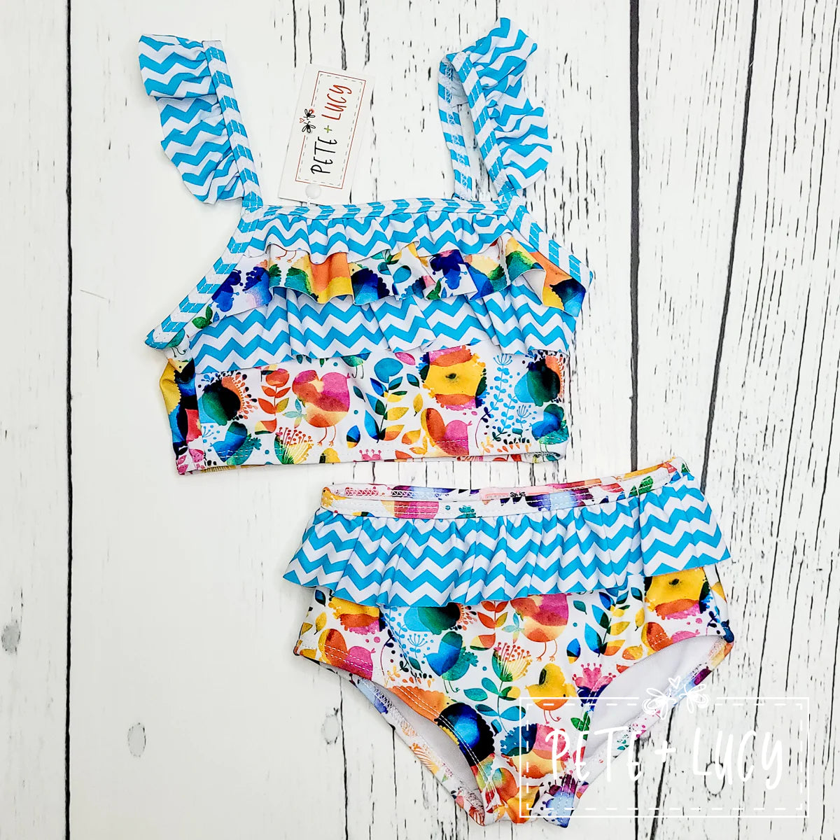 Pete + Lucy Colorful Birds Two-Piece Swim