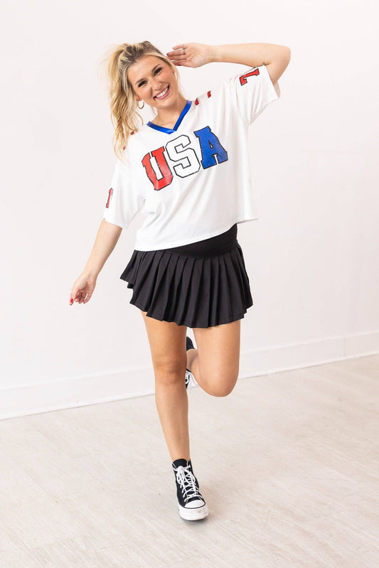 USA Glitter Jersey Top: White
