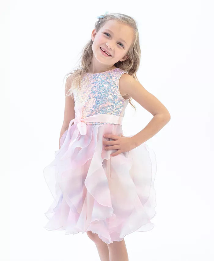 RARE EDITIONS Toddler Girls Sleeveless Sequin and Ombre Cascade Skirt Party Dress