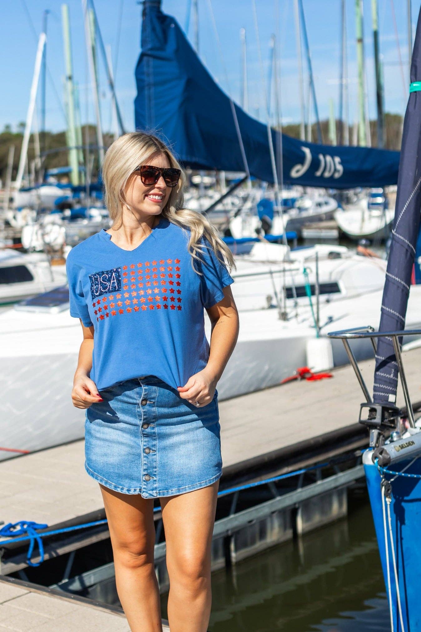 USA Flag Glitter Stars Top: Blue