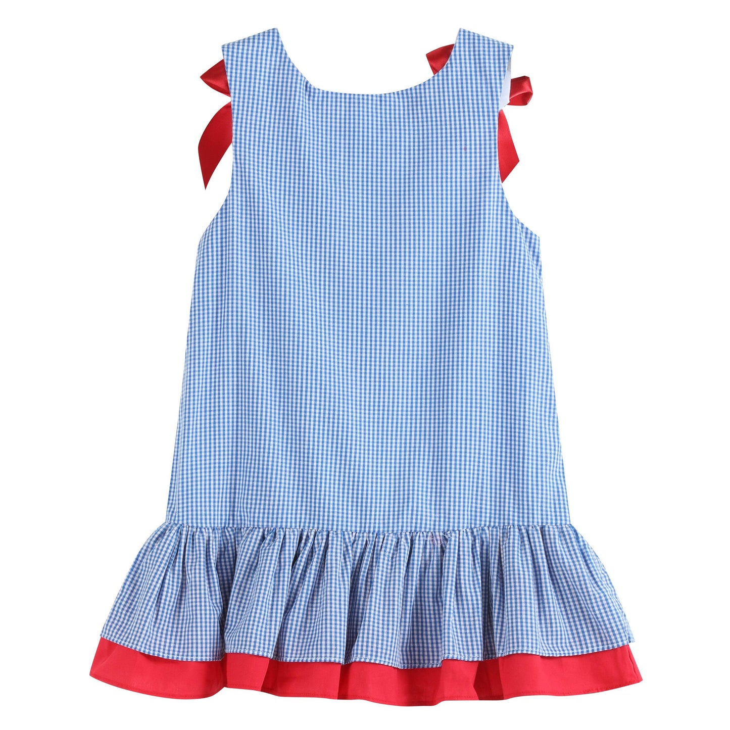 Lil Cactus Happy 4th of July Blue Gingham Ruffle Dress
