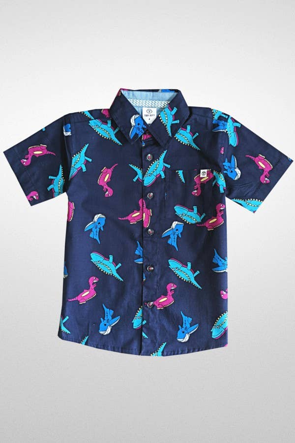 Boys Dino Print Short Sleeve Button Shirt