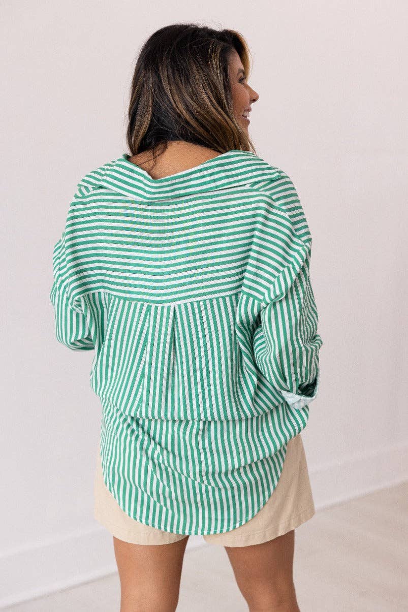 The Kathryn Button-Up, Striped Green: Green