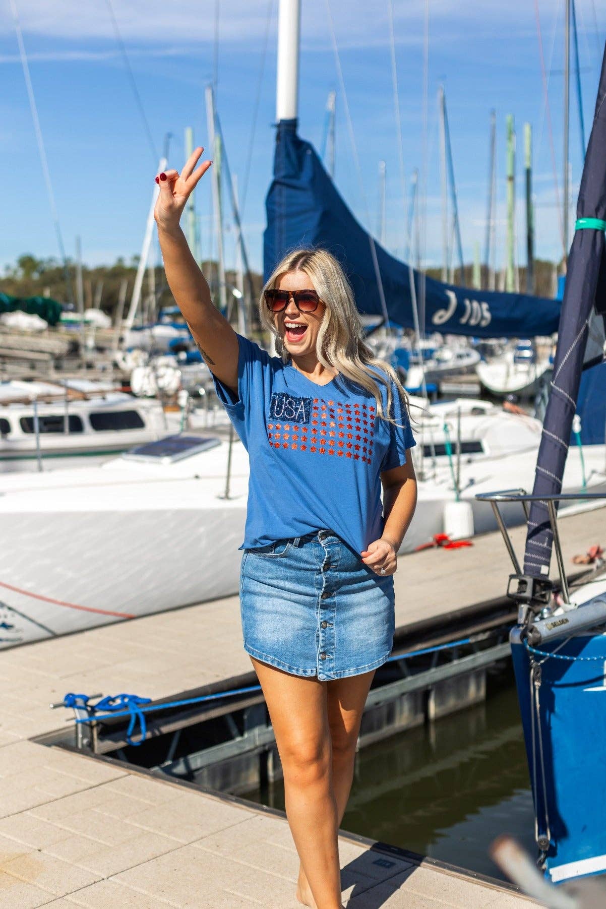 USA Flag Glitter Stars Top: Blue