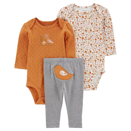 Baby Girl Carter's Floral Bird Print Bodysuits & Pants Set