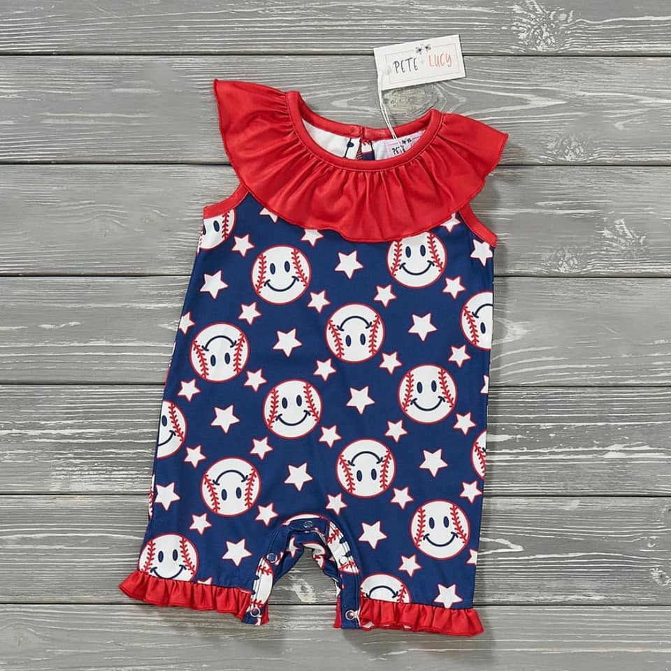 Pete + Lucy Home Run Girl Infant Romper