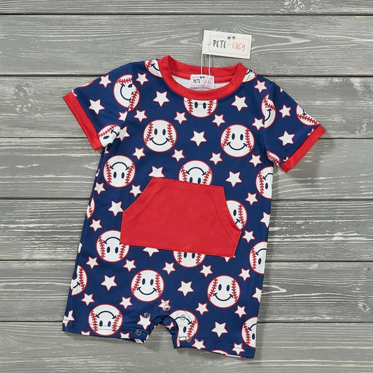 Pete + Lucy Home Run Boy Infant Romper