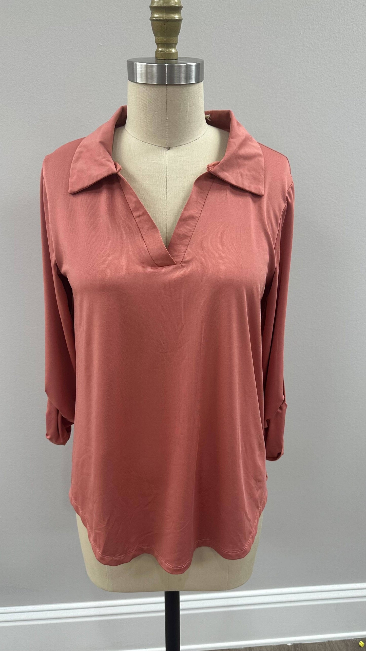 Gemma V-Neck Top, Dark Pink: Pink