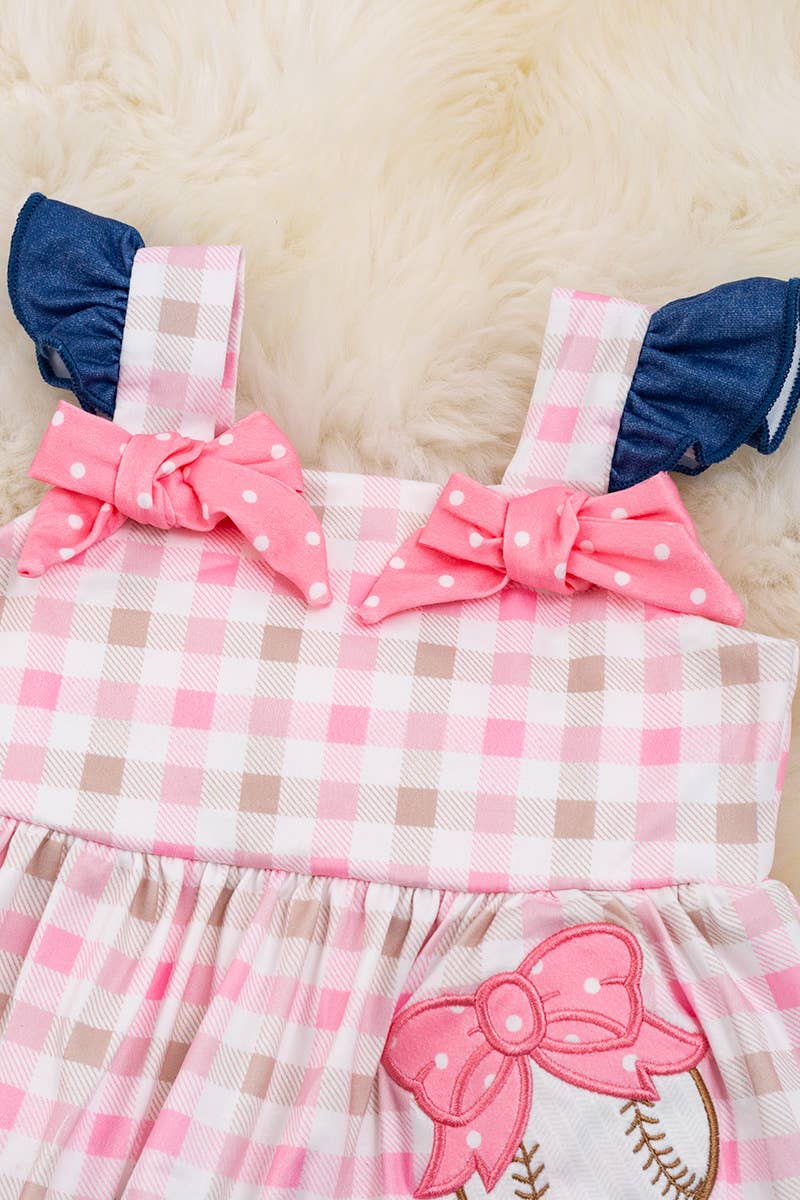 PINK PLAID BASEBALL BABY ROMPER