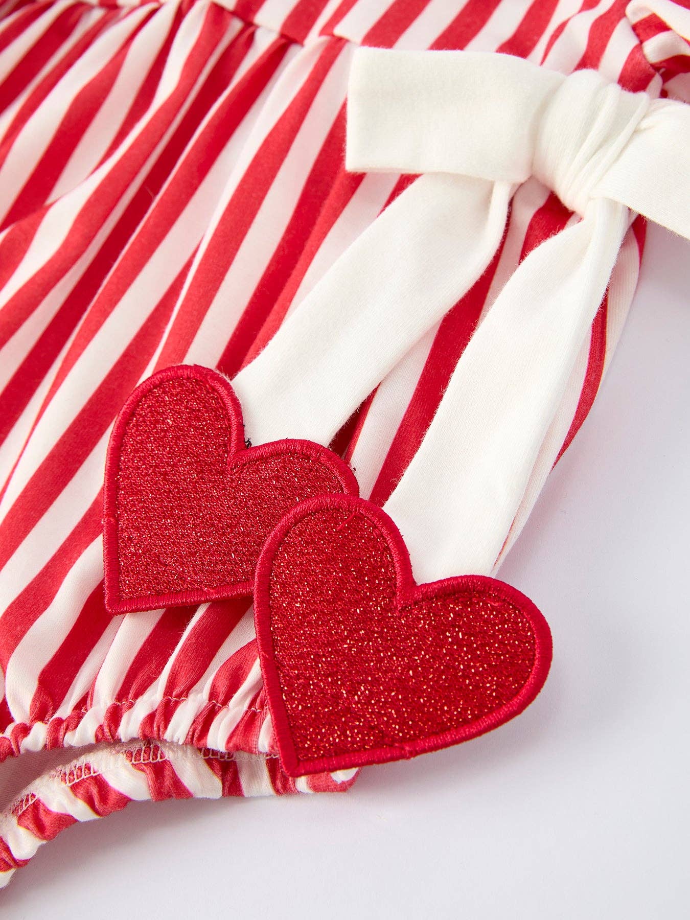 Valentine's Red Stripe Heart Bubble Romper for Baby Girls: 12M