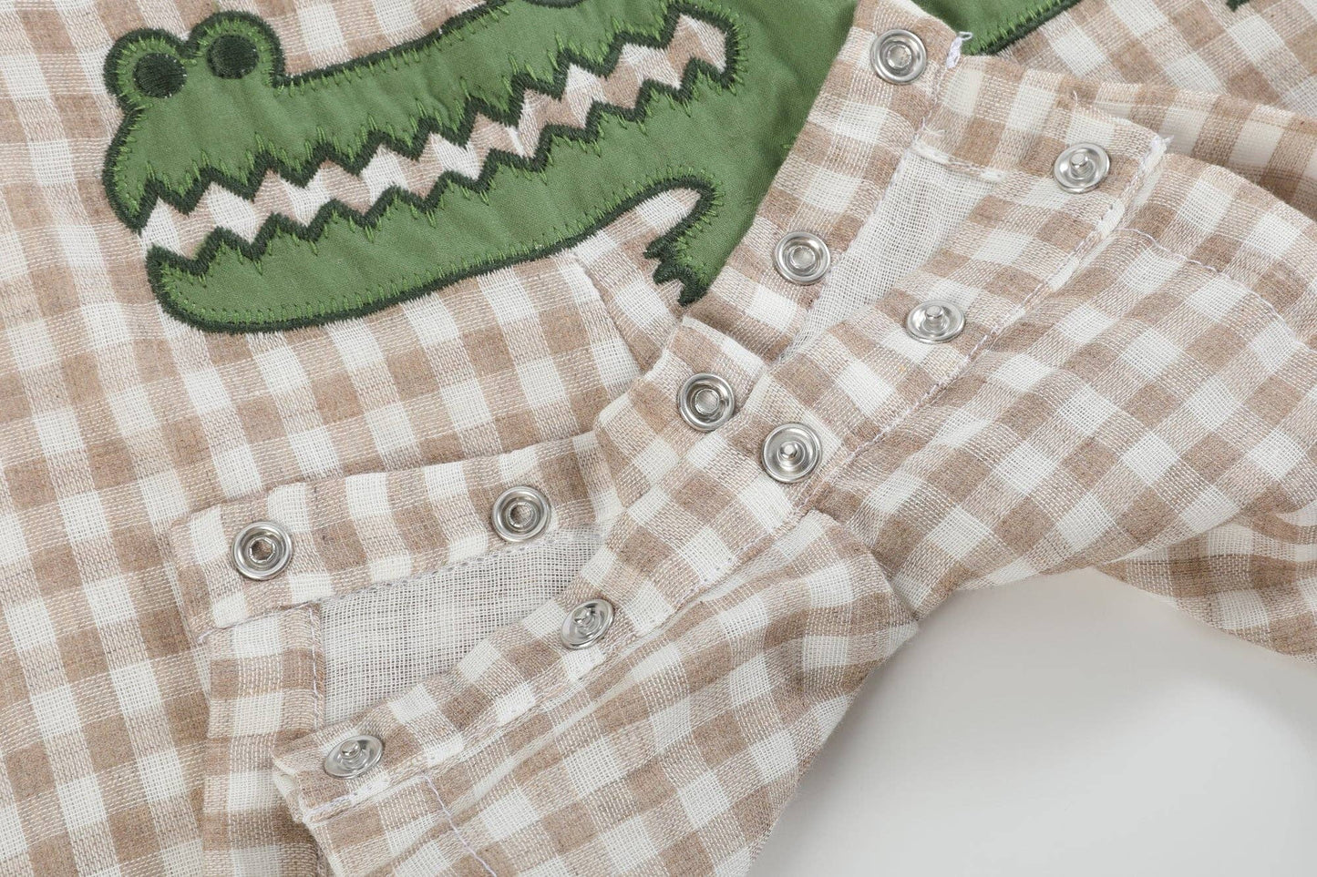 Lil Cactus Brown Gingham Alligator Shortalls