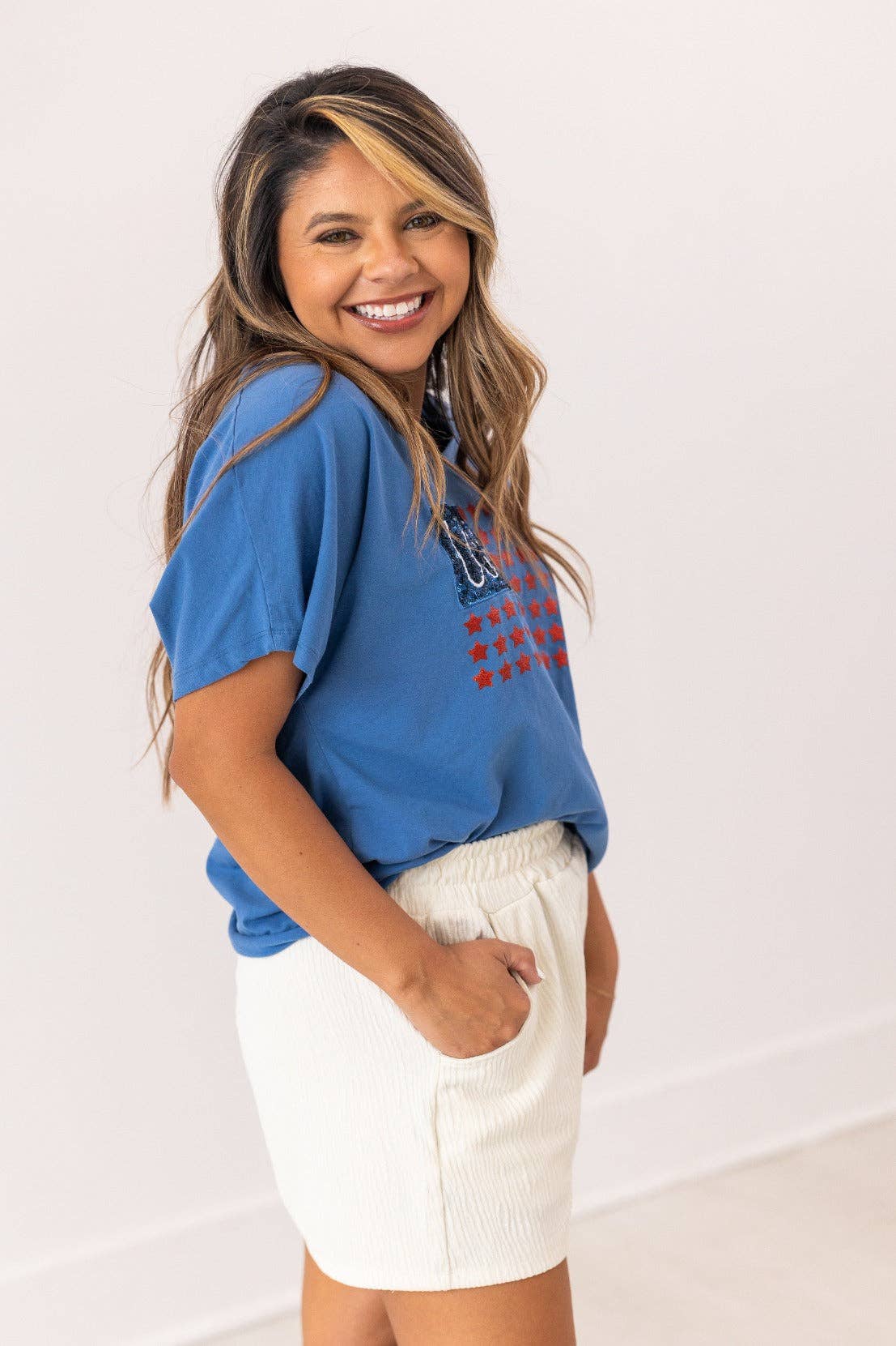 USA Flag Glitter Stars Top: Blue