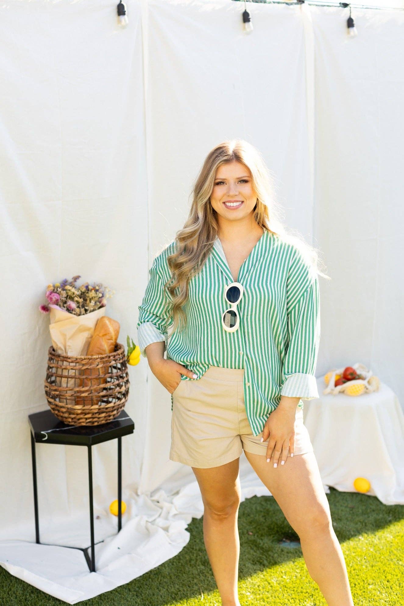 The Kathryn Button-Up, Striped Green: Green
