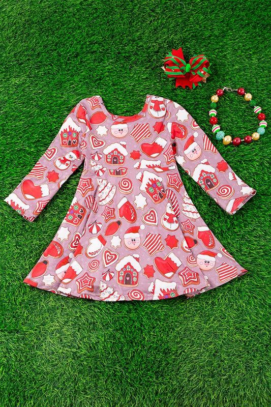 SWEET CHRISTMAS PRINTED TWIRL DRESS