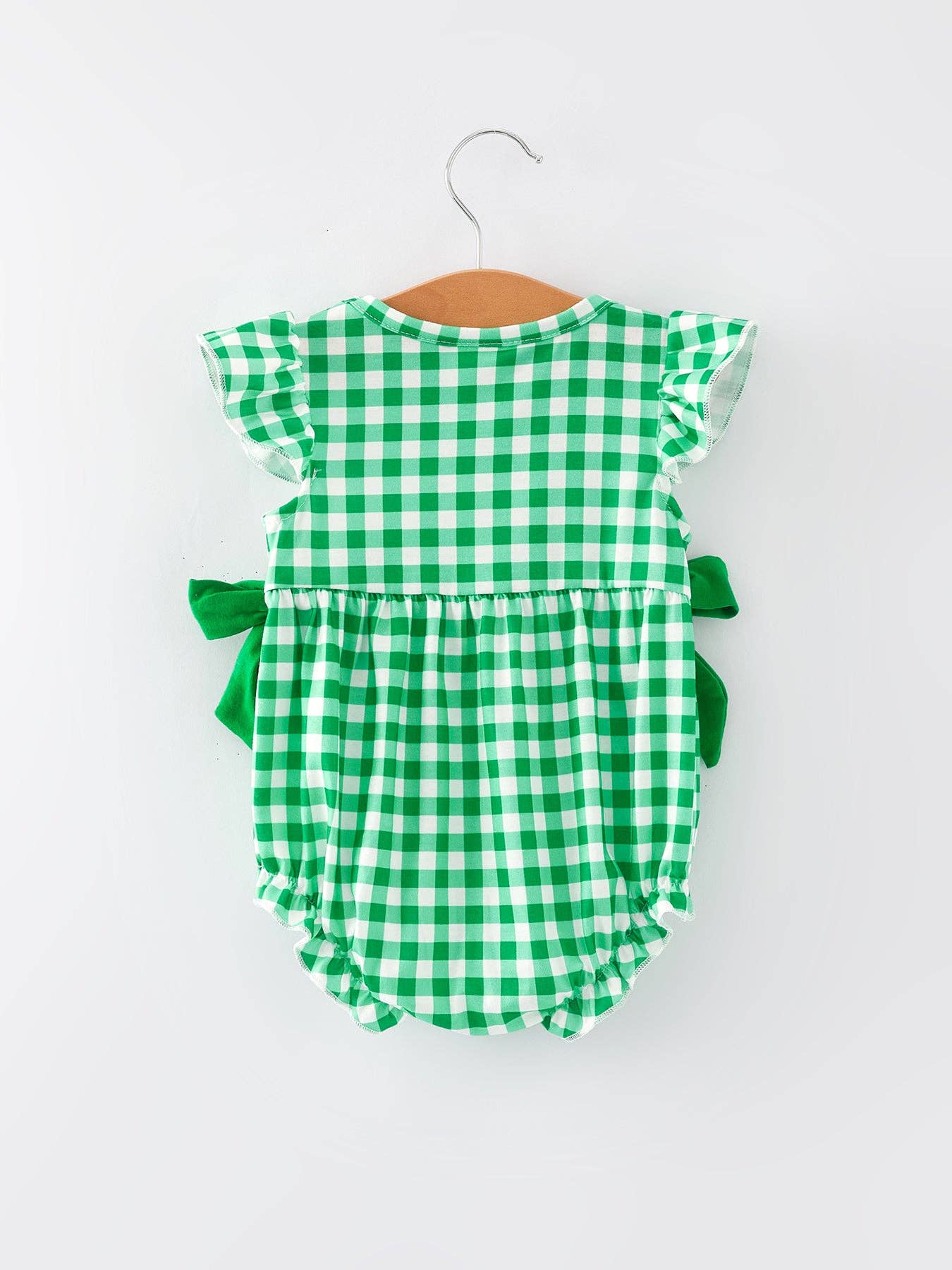 St. Patrick's Day Smocking Embroidered Plaid Baby Girls Romper