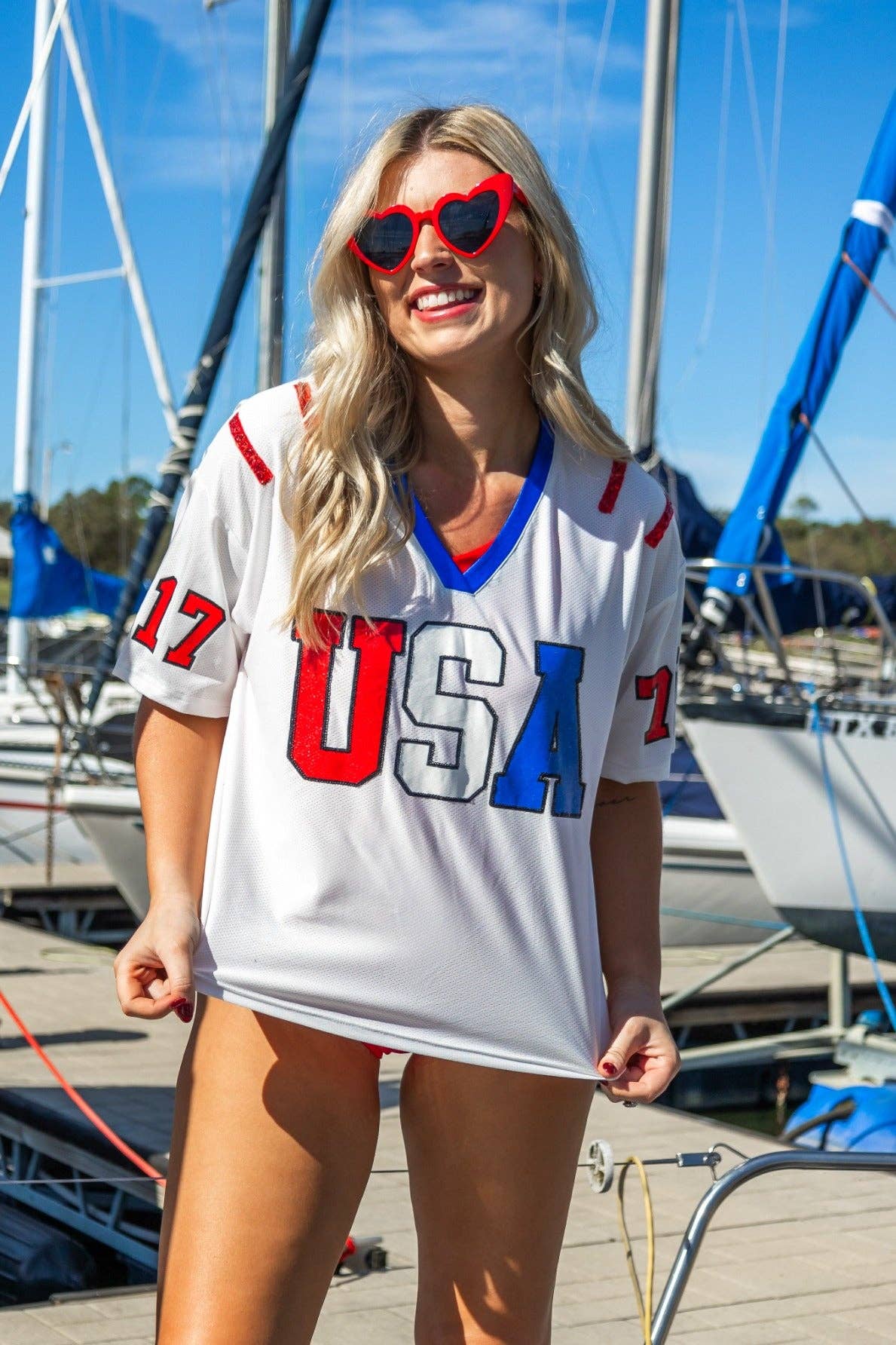 USA Glitter Jersey Top: White