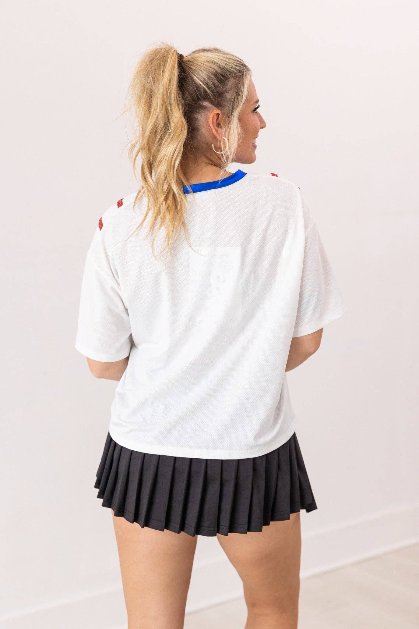 USA Glitter Jersey Top: White