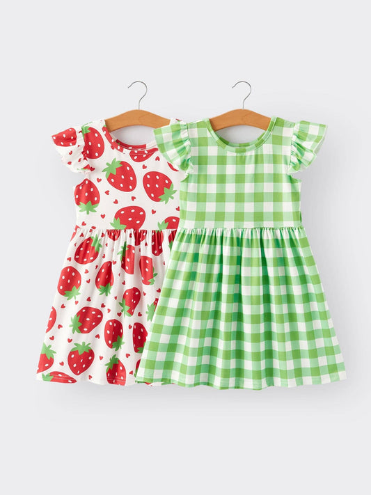 Girls Green Gingham Short Sleeve Dress