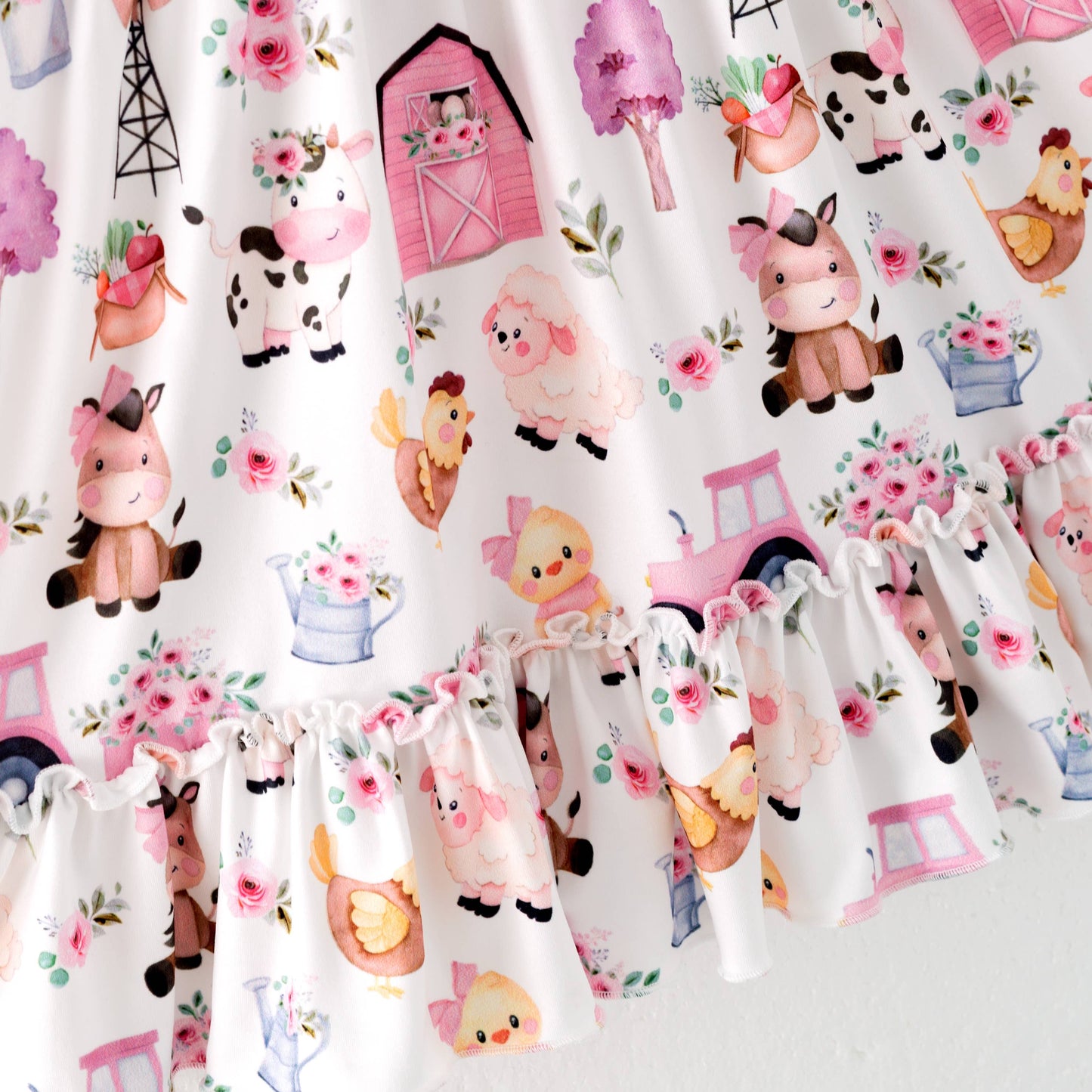 Girls Summer Pink Plaid Farm Print Dress