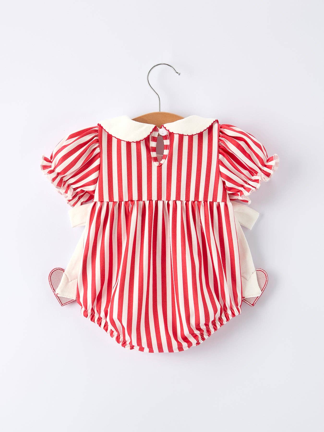 Valentine's Red Stripe Heart Bubble Romper for Baby Girls: 12M