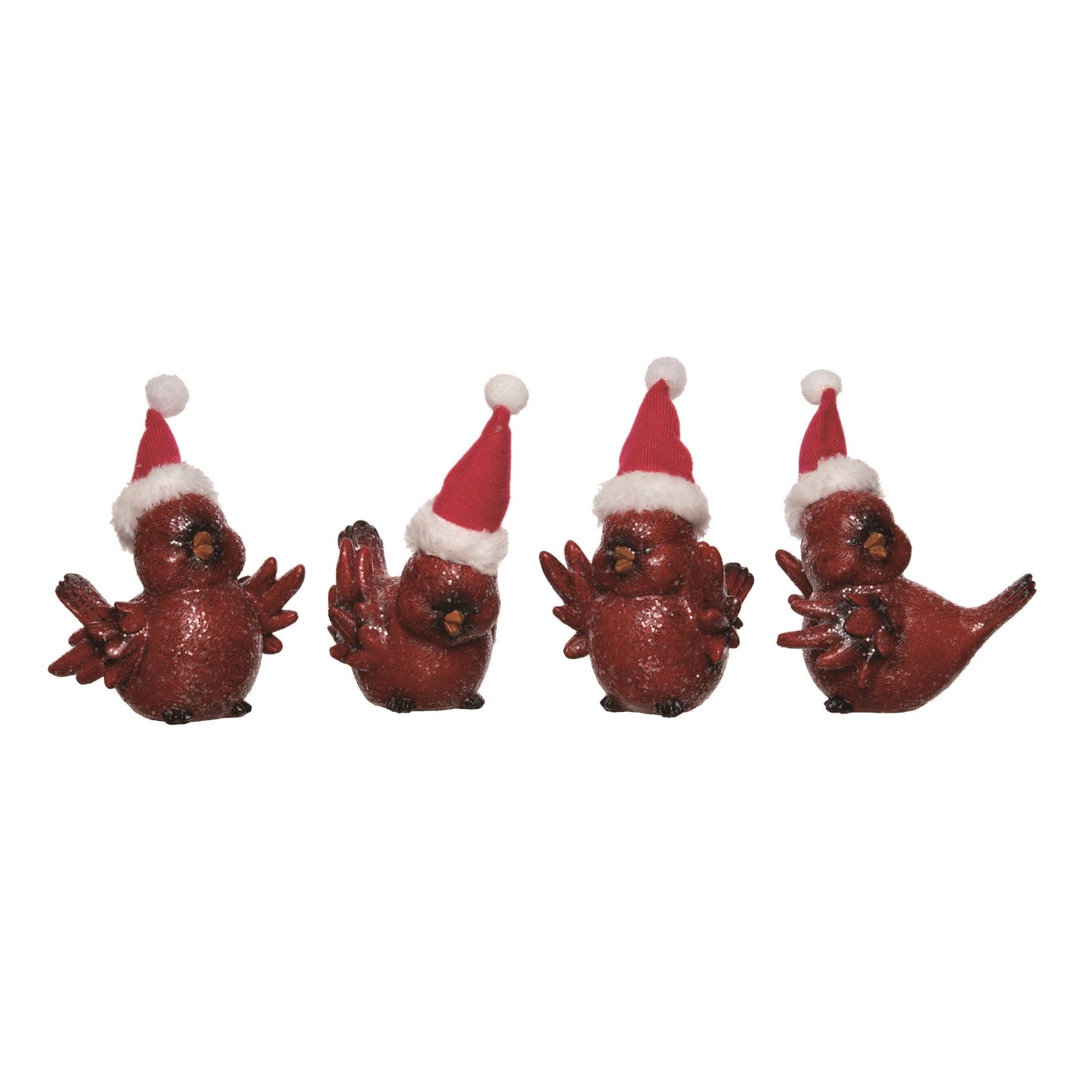 Transpac Lg Res Cute Cardinal w/Hat Set 4 Christmas Décor