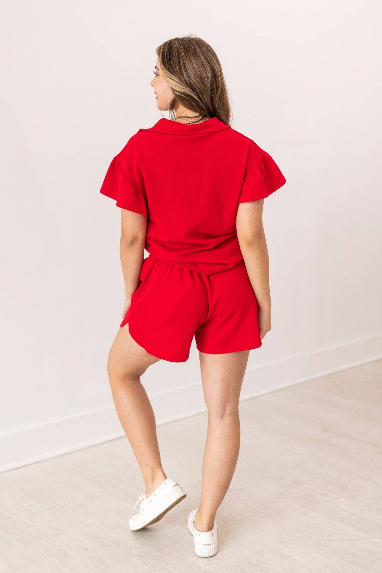 Red Quarter Zip with Flutter Sleeves: Red