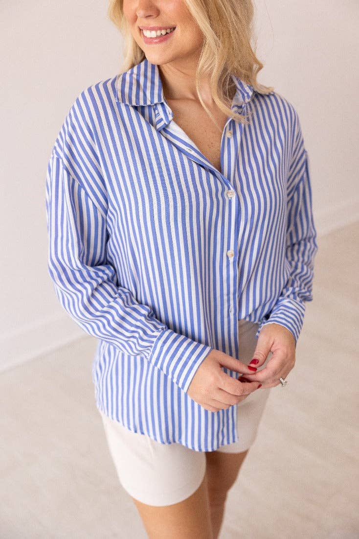 The Kathryn Button-Up, Striped Blue: Blue