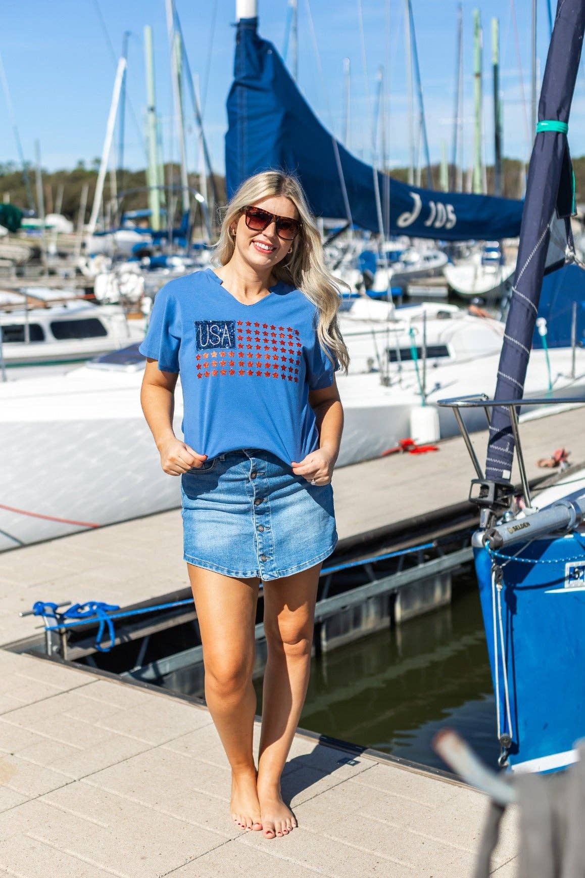 USA Flag Glitter Stars Top: Blue