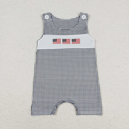 Baby Boys Blue Checkered Flag 4th of July Romper