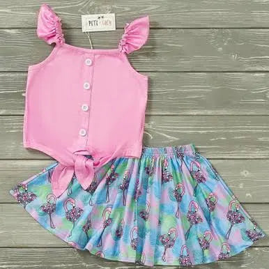 Pete + Lucy Flowery Flamingo Skirt Set