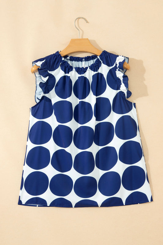 Ladies Navy Blue Polka Dot Print Sleeveless Top