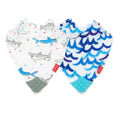 2-Pack Muslin Bandana Teether Bib, Soft Cotton Bibs, Sharks and Waves